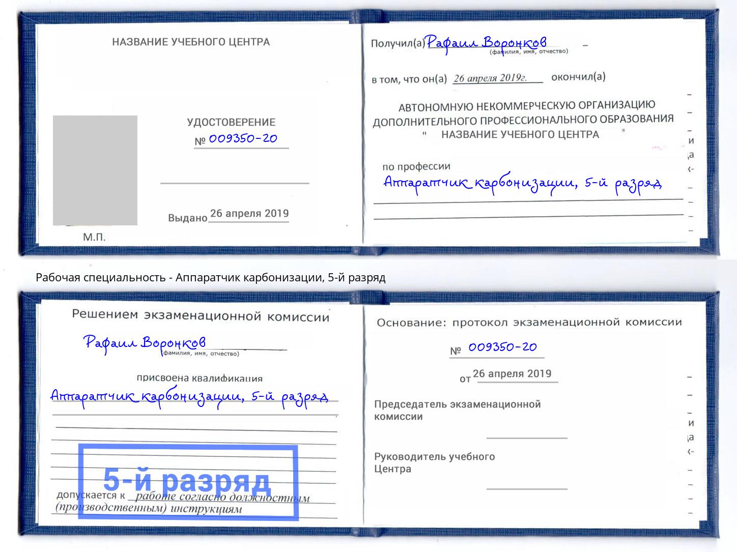 корочка 5-й разряд Аппаратчик карбонизации Барабинск