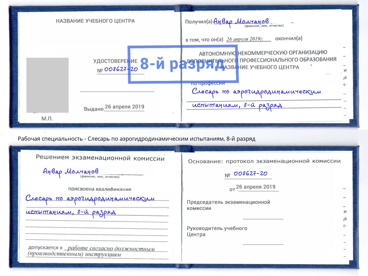 корочка 8-й разряд Слесарь по аэрогидродинамическим испытаниям Барабинск