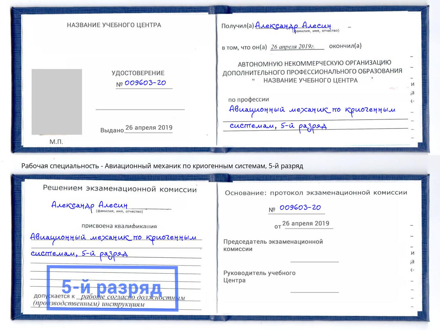 корочка 5-й разряд Авиационный механик по криогенным системам Барабинск