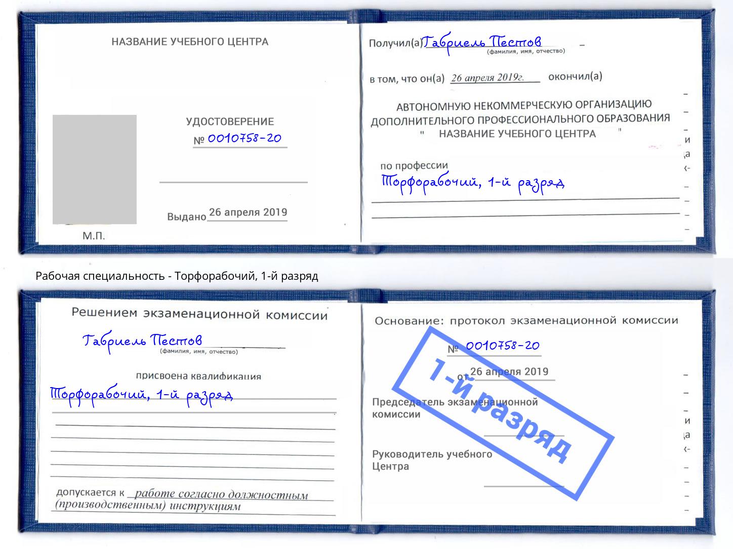 корочка 1-й разряд Торфорабочий Барабинск