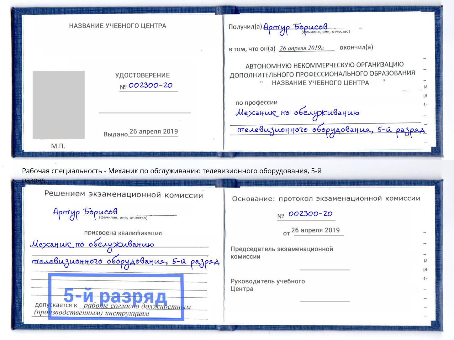 корочка 5-й разряд Механик по обслуживанию телевизионного оборудования Барабинск